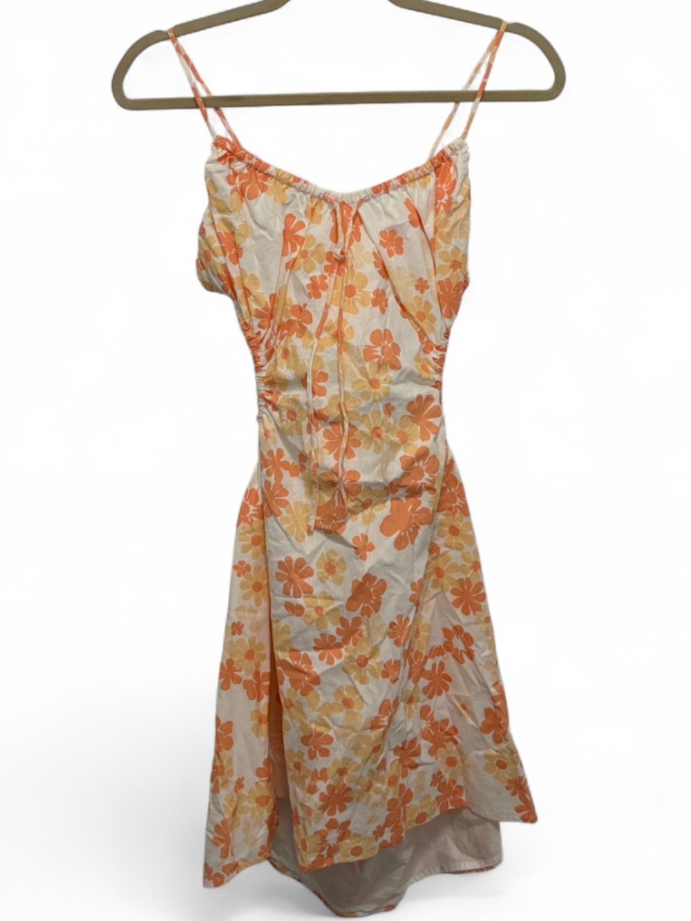 NWT Sabo Skirt Floral Orange & Cream Spaghetti-Strap Cut Out Back Mini Dress